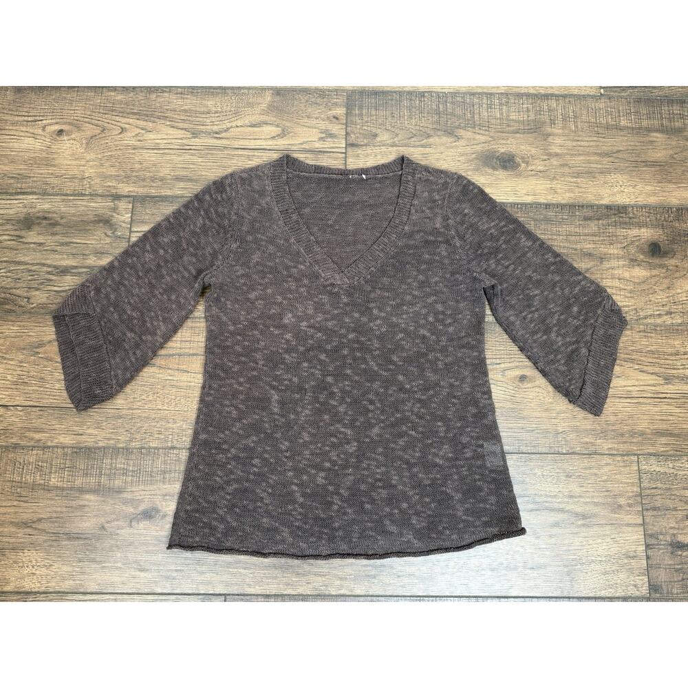 Eileen Fisher Linen Blend V-neck Sweater Size PS Brown Short Sleeve Boxy Minimal